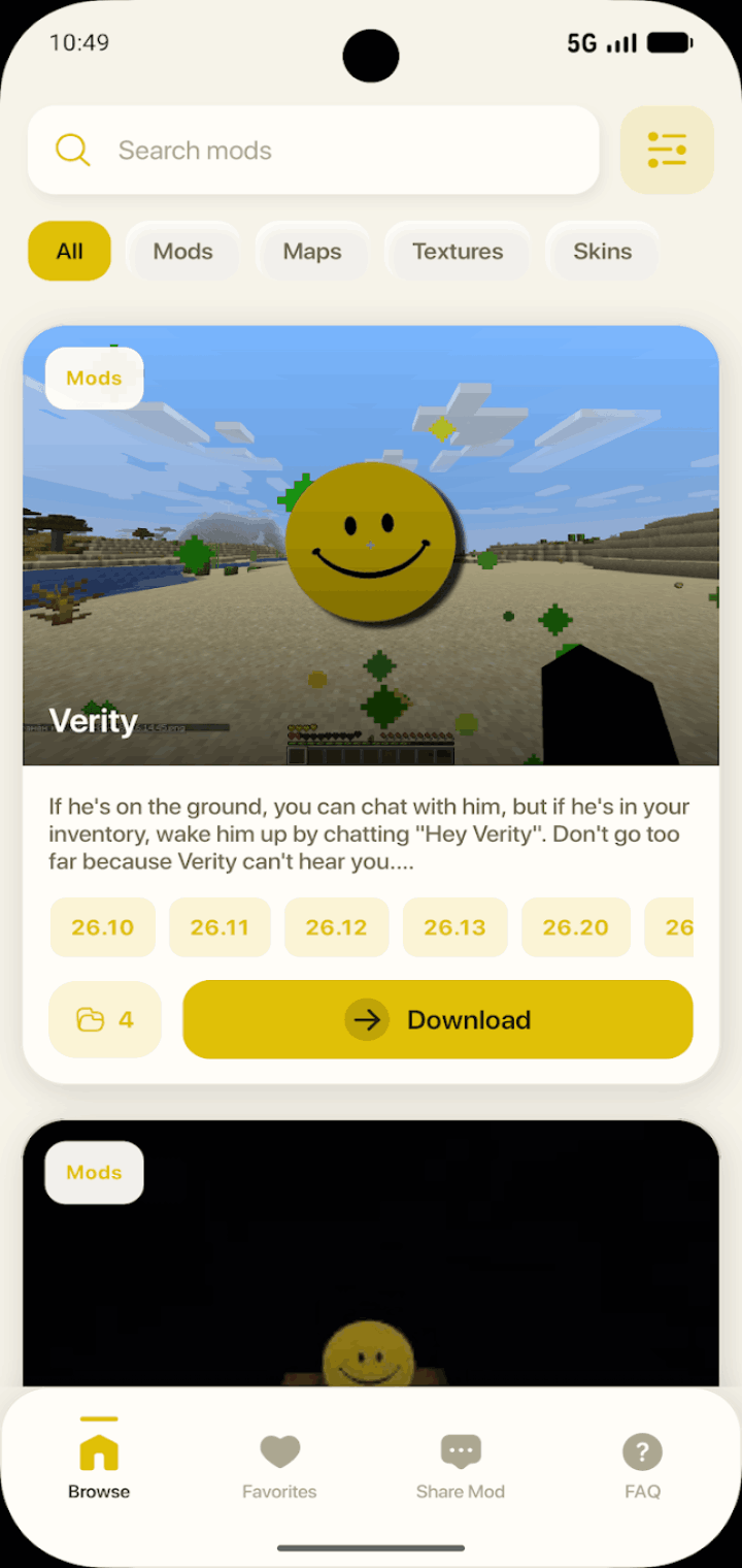 Verity Mod Minecraft modification interface screenshot